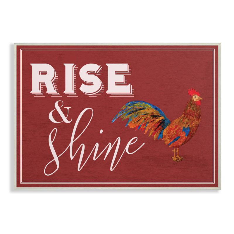 «Rise and Shine Rooster Red» par Daphne Polselli - impression d'art textuel, H 10 po x l 15 po x P 0,5 po, Plaque murale