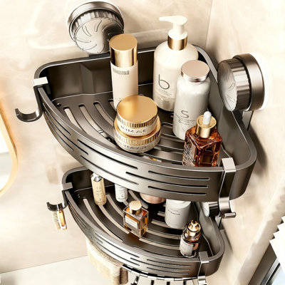 Tablette de coin de douche à 2 niveaux, tablette de coin de douche autocollante, support de rangement