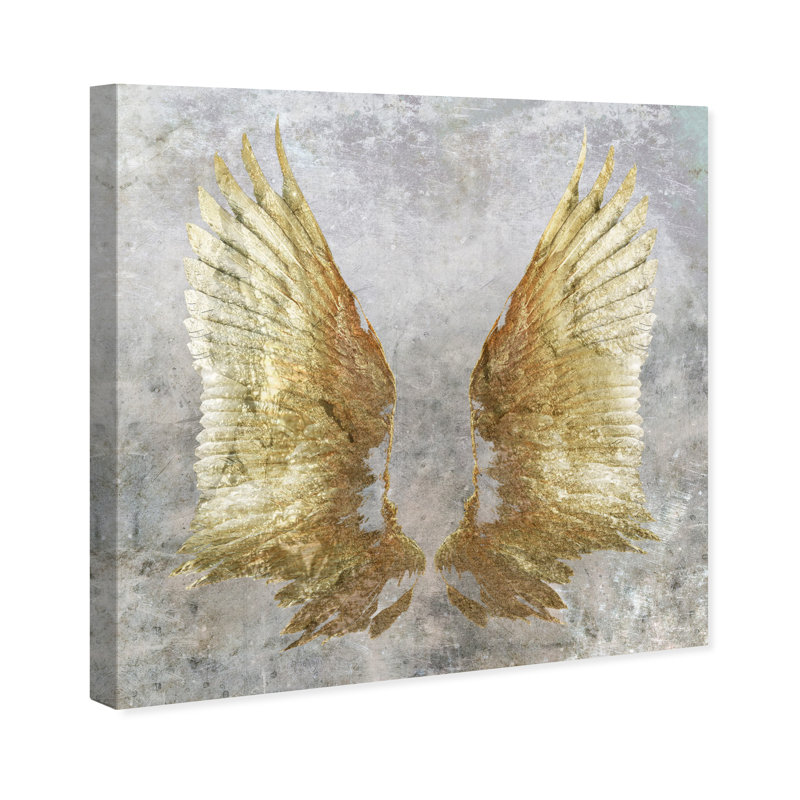 Golden Wings Print on Canvas with Gray Background, 40" x 40"