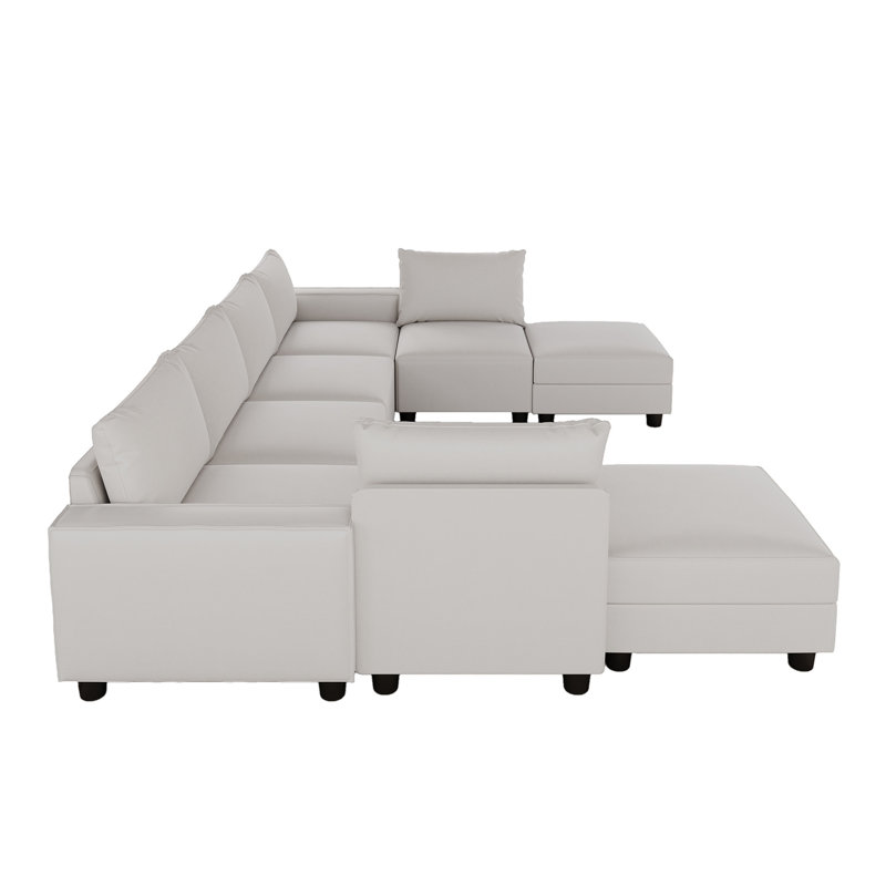 Canapé modulaire en U gris à 8 places avec canapé en lin et fauteuil Minimalist, Lin blanc