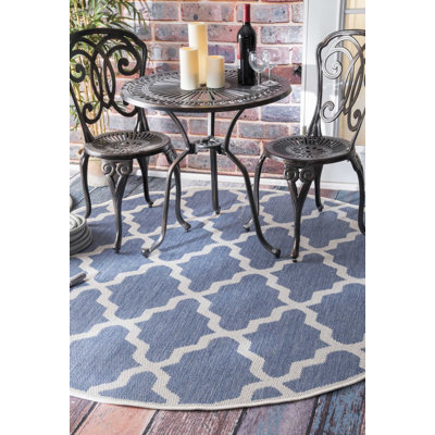 Sidell Geometric Lattice Indoor/Outdoor Blue Rug