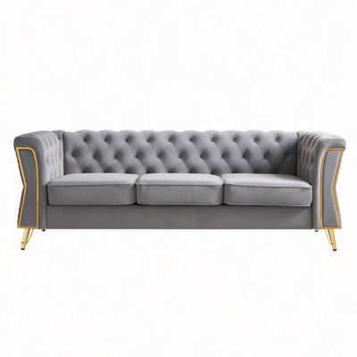 Tufted Velvet Sofa 87.4 Inch For Living Room