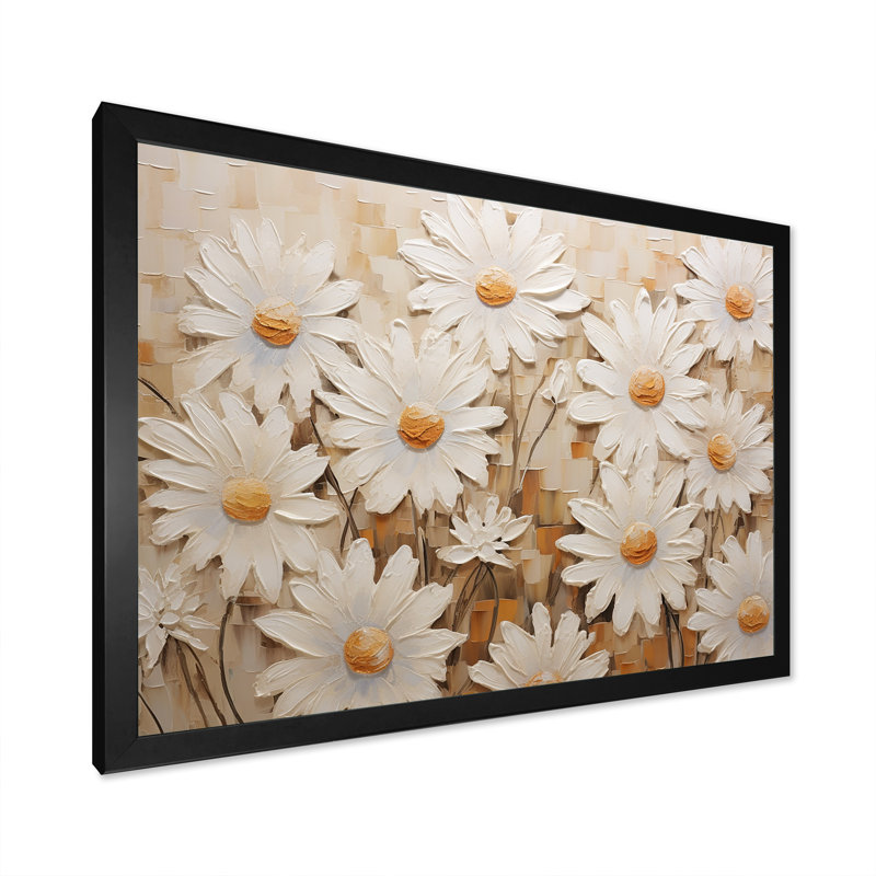 Champ de marguerites blanches élégantes V, L 44 po x H 34 po x P 1,5 po, Cadre simple noir