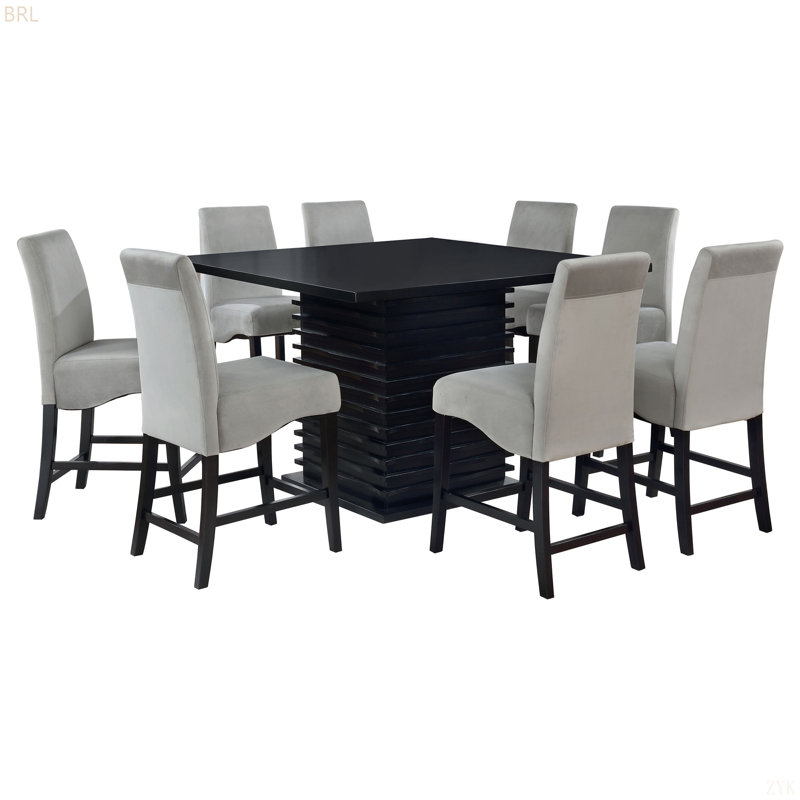 Giannis Black And Grey Dining Set, 9 Pieces: Table, 8 Chairs