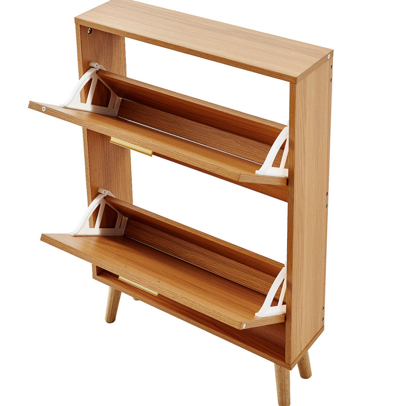 Range-chaussures avec 2 tiroirs rabattables, range-chaussures pour le vestibule, range-chaussures autoportant avec portes en rotin pour talons, bottes et pantoufles