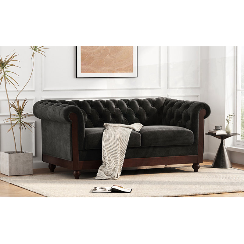 Canapé en velours Chesterfield 59,44 po, Noir