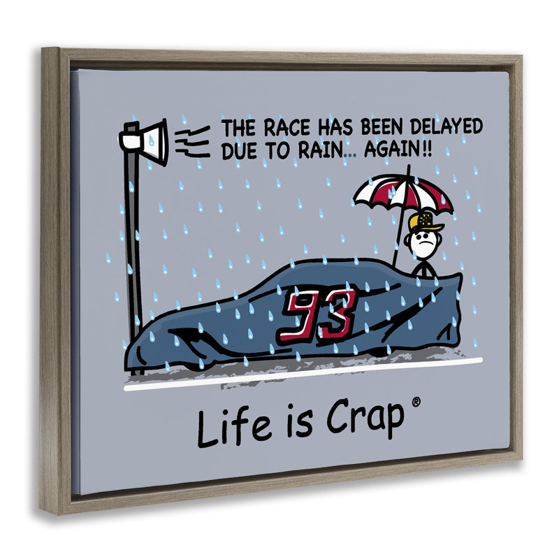 «Rain Delayed Race Floater», art mural sur toile par LIC, H 17 po x l 21 po, Cadre flottant orme Montalcino