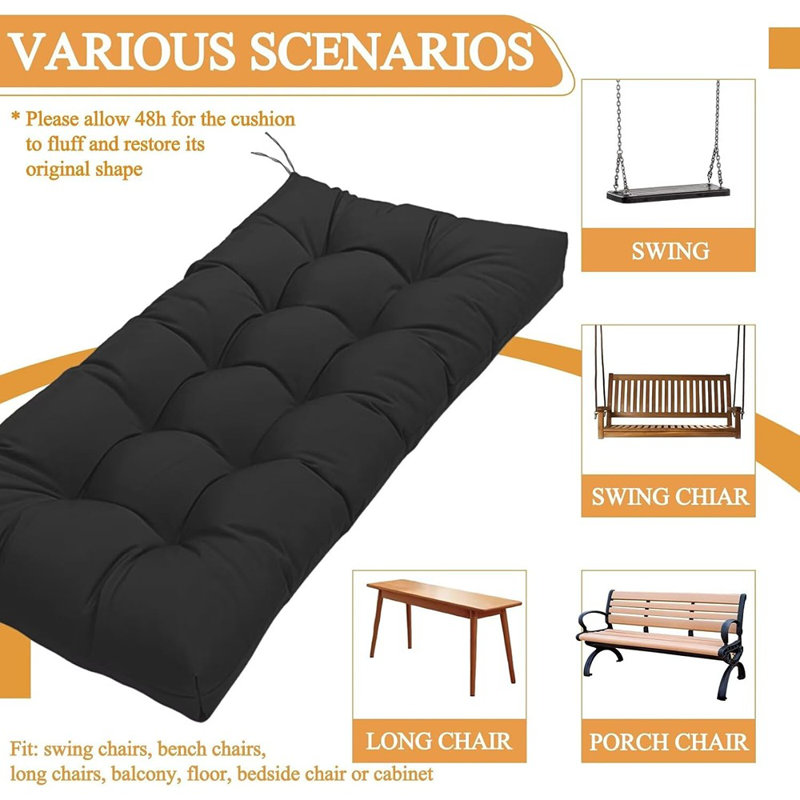 Outdoor Bench Cushion-44x19 Water-repellent Tufted Porch Swing Cushions With High Elasticity Pp Cotton And Ties Fade-resistant Patio Outdoor Chair Cushion For Bench Furniture, Indoor Seat Cushion