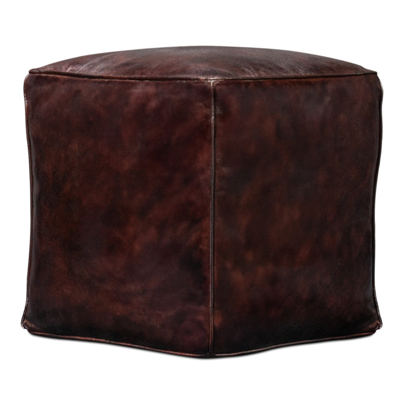 Square Ottoman, Chocolate Genuine Leather