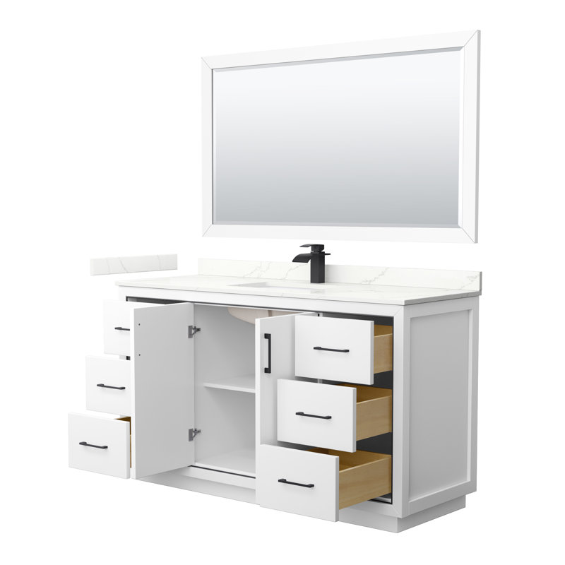 60'' W Single Vanity, Giotto Quartz, White, Satin Bronze