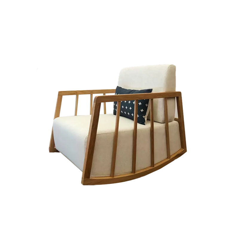 Chaise berçante en bois massif, Crème
