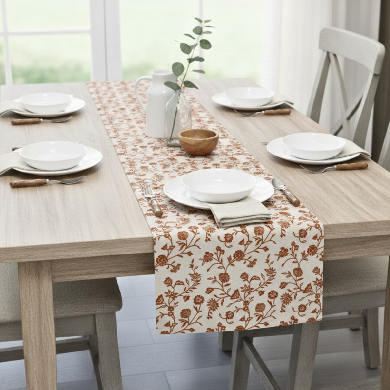 Chemin de table Floral Floral , L 48 po x l 14 po, Blanc, crème