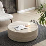 Table basse ronde en marbre noir de 35,43 po Vozelle, table basse simple et moderne pour le bureau du salon, sans assemblage