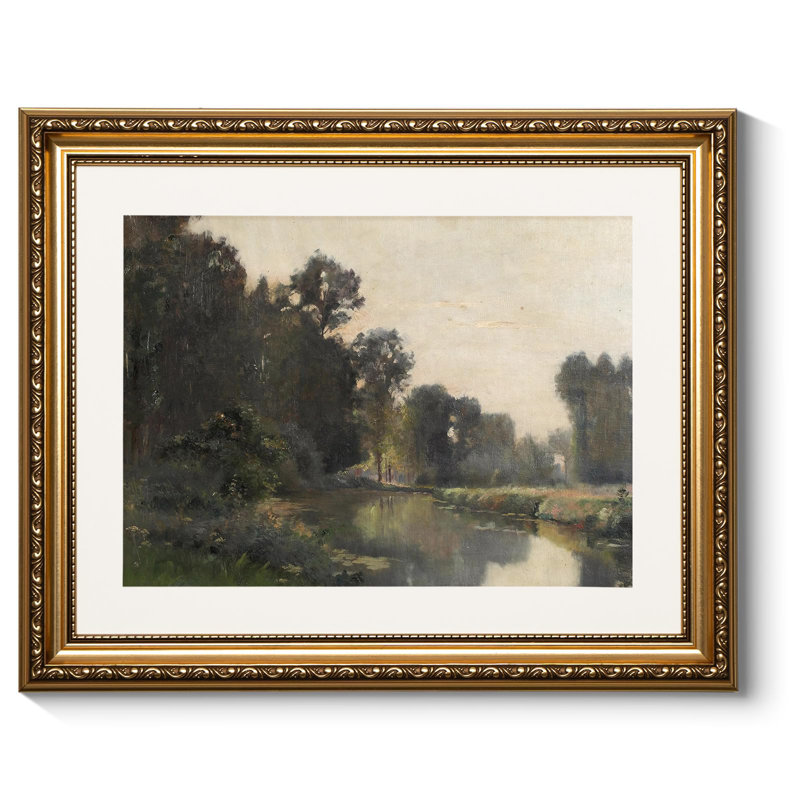 Vintage Gold Framed Wall Art Decor, Living Room Bedroom River Scenery Landscape Pictures Wall Art, Farmhouse Retro Decor, Canvas Prints, Antique Picture Frame Vintage Paintings,13x16 Inch