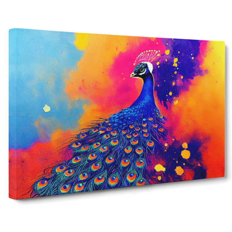 Peacock Splash Abstract - Wrapped Canvas Painting, 35cm H x 50cm W x 3cm D