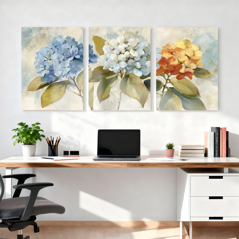 Fleurs d'hortensia, art mural sur toile, reproduction botanique pour salon, H 18 po x l 36 po