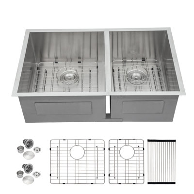 Évier de cuisine 32 "en acier inoxydable 304 avec crépine et grille inférieure 32"