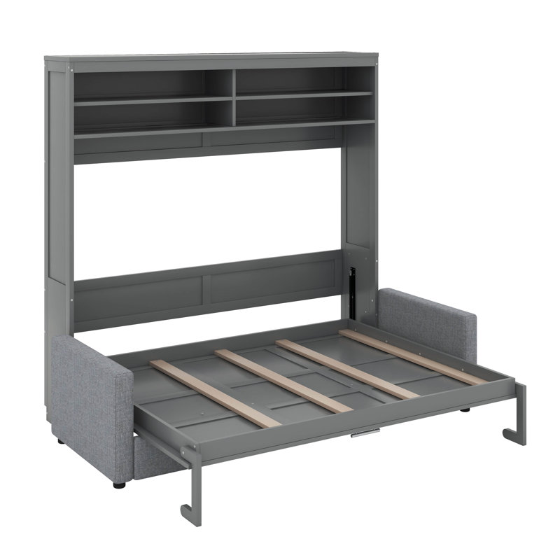 Queen Size Murphy Bed Wall Bed With Sofa, Gray