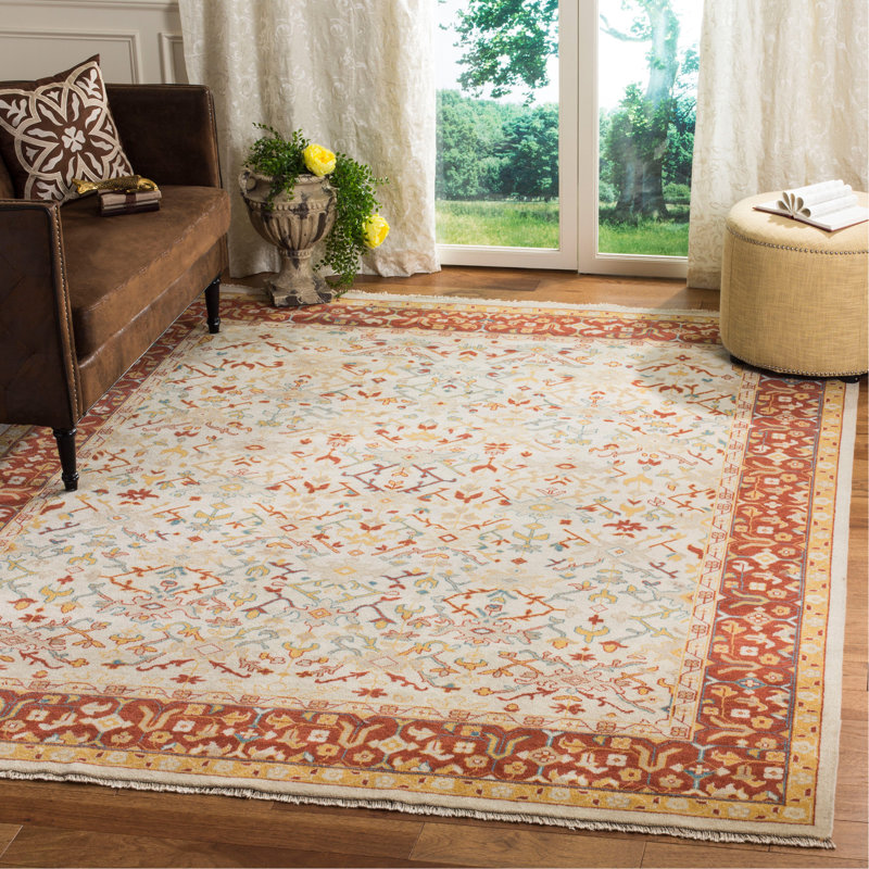 Tapis ivoire / brun en laine noué à la main Ajwa, Rectangle 8 pi x 10 pi