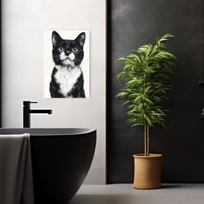 Art mural contemporain chat curieux