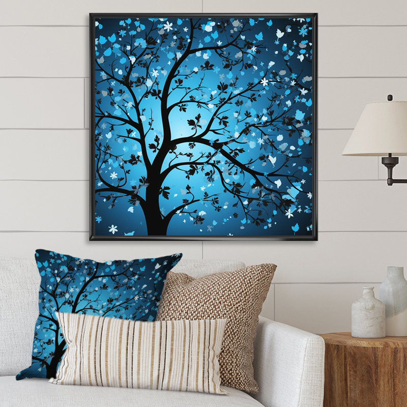 Arbre de lune bleu Revery III - art mural arbre, Noir, H 30 po x l 30 po