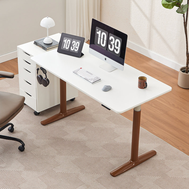 Olles Adjustable Height Steel Iron Standing Desk, 46" H x 48" W x 24" D, White/Red