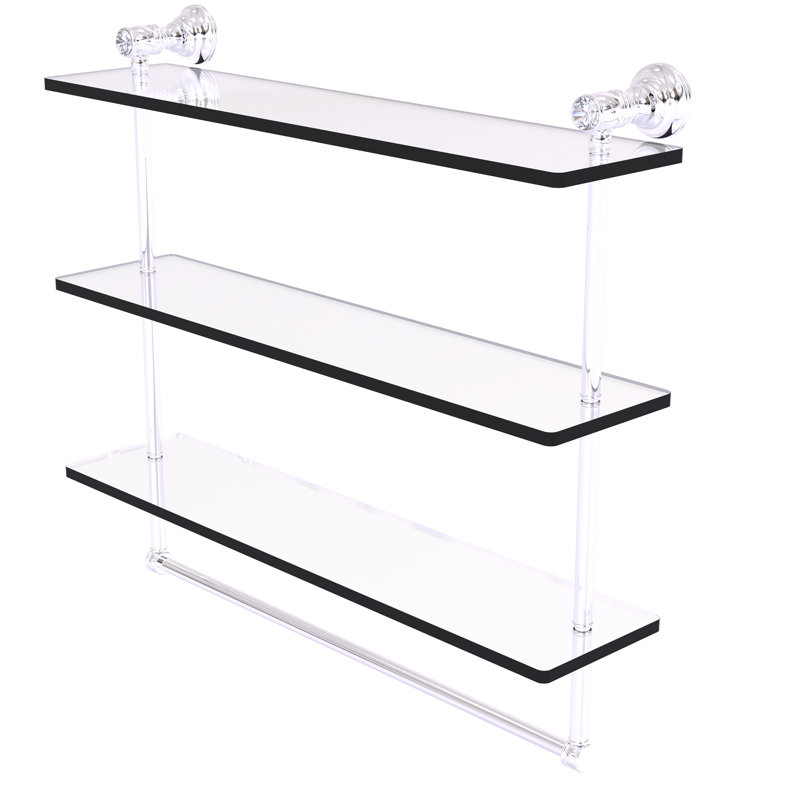 Étagère en cristal triée triple 3 pièces Freyja, H 5,54 po x l 22 po x P 19,7 po, Chrome poli