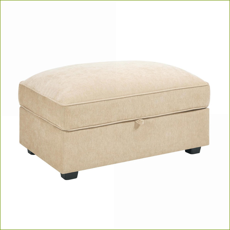 Ottoman with Storage, Chenille Wheat Fabric, Modern Nordic Style | Wood Frame | Black Piping, Wheat