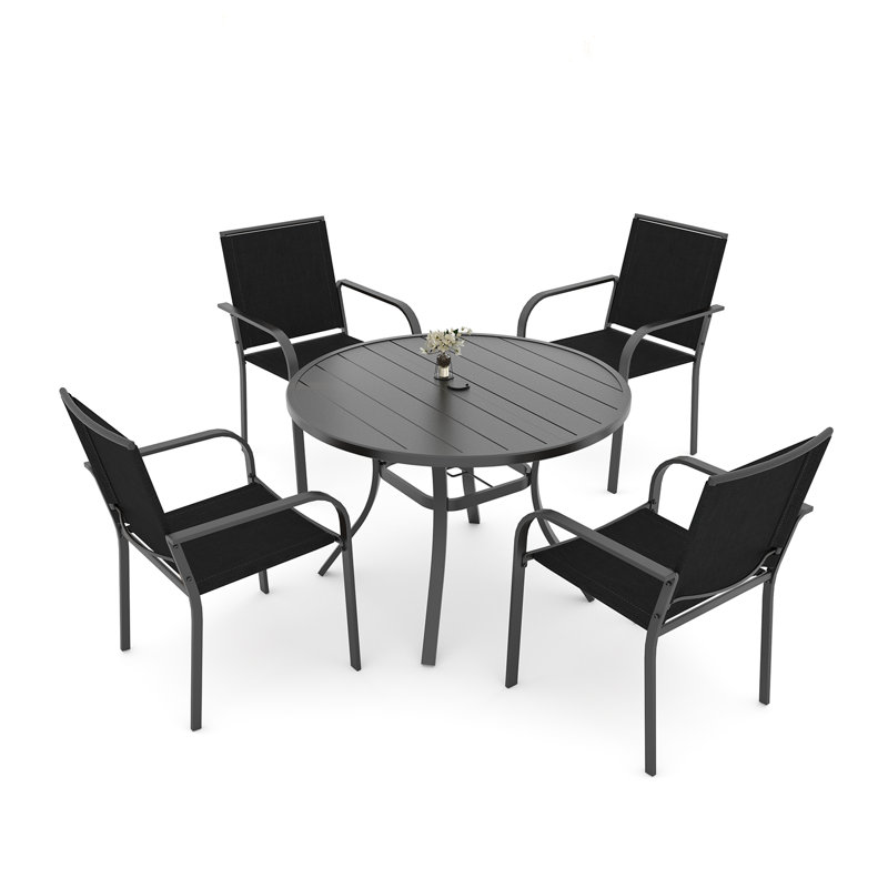 4 - Person Patio Dining Set With Round Table, Black/Black
