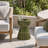 Round Patio Side Table with Linear Pattern, Olive Green Sculptural Accent Table