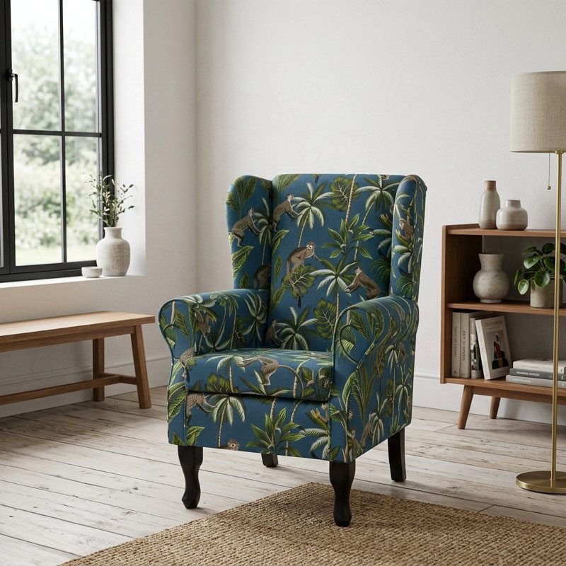 Teal Monkey Wingback Armchair