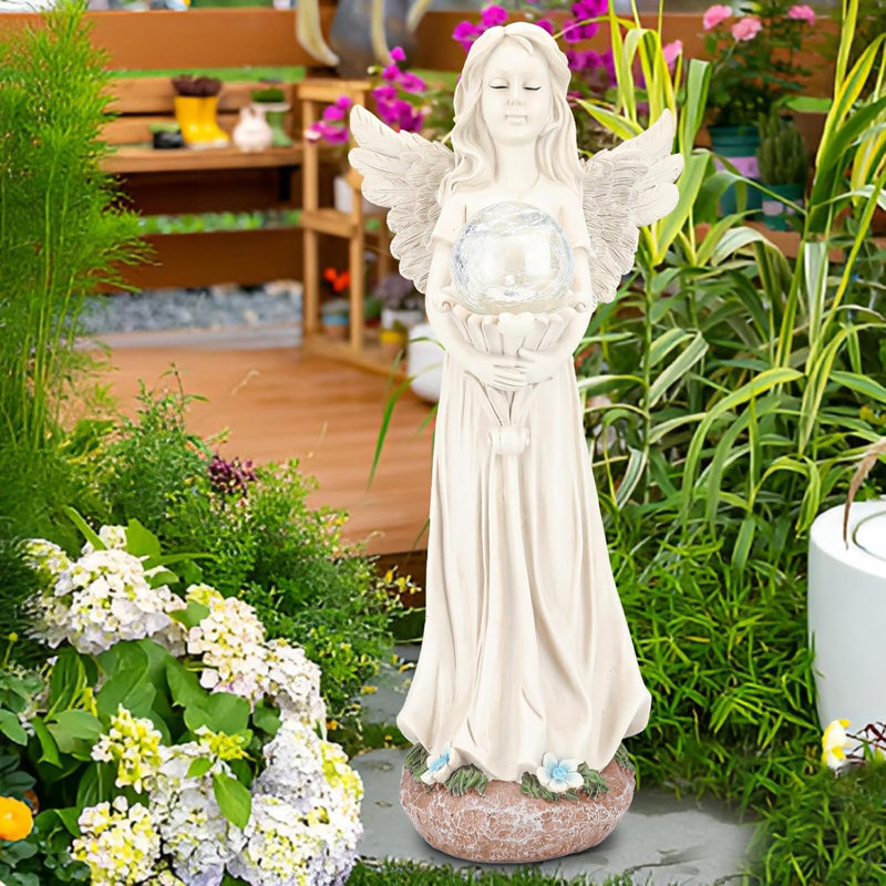 Statue d'ange pour jardin - statues de jardin solaire 16,3 pouces Guardian