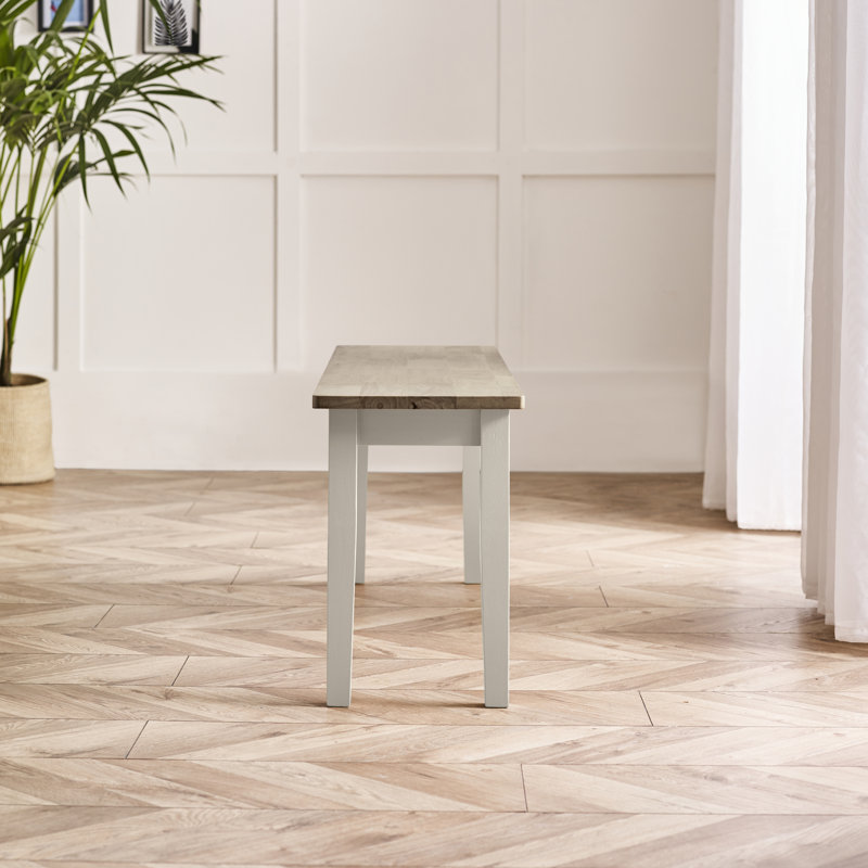 Alissah Rubberwood Extending Dining Table Set - Traditional Rustic Farmhouse Style, White/Gray, 3 Pieces: Table, 2 Benches