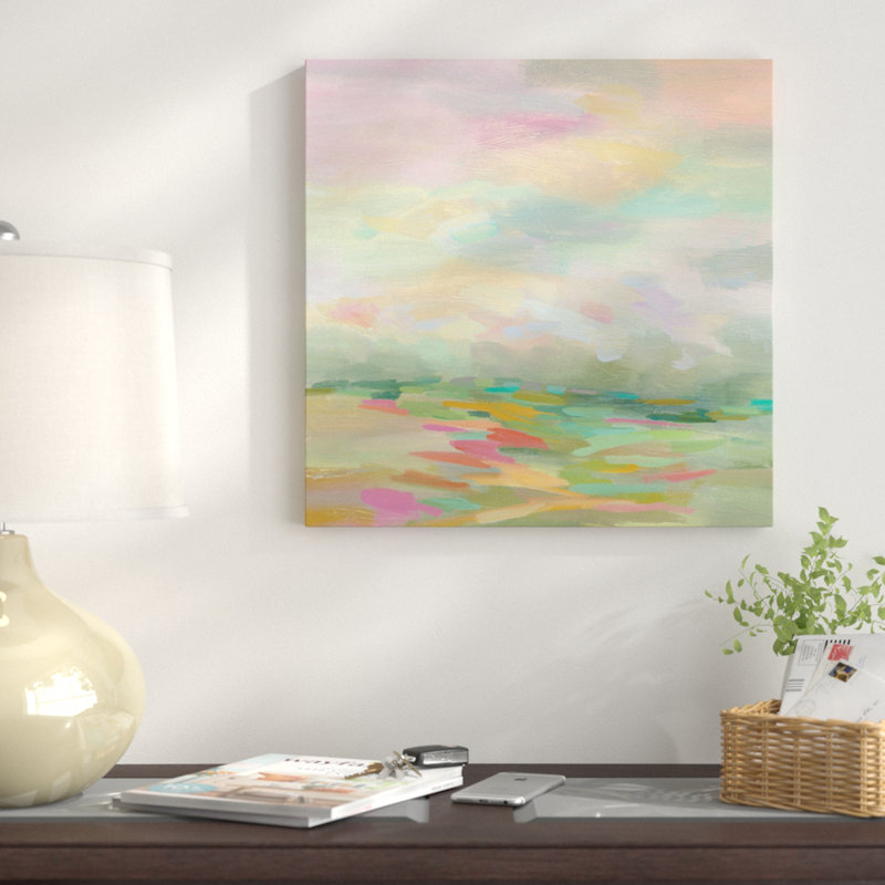 «Pastel Fields», reproduction d'art sur toile tendue, H 18 po x l 18 po x P 1,5 po, Toile encadrée noire, Pas de tapis