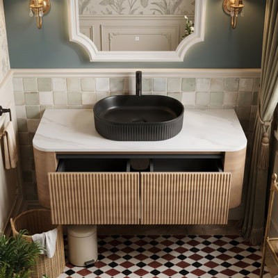 Wall Mounted Single Vanity Bathroom Vanity With Engineered Marble Top