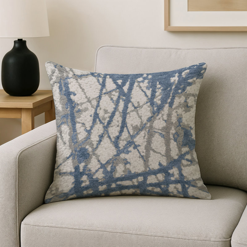 Coussin décoratif intérieur et extérieur Modern, Bleu / bleu abstrait, Carré 16 po