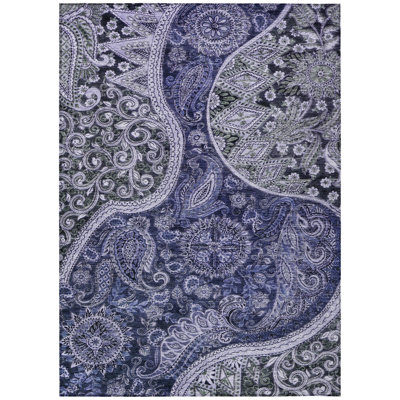 Machine Washable Indoor/Outdoor Chayil ACN1078 Navy Rug