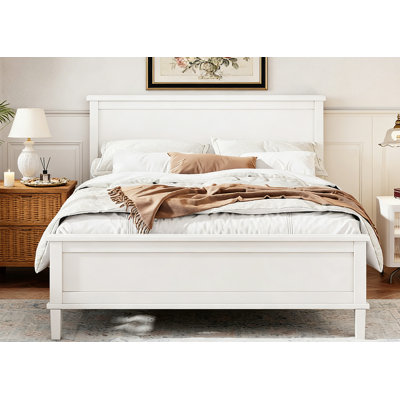Wood Platform Bed with Headboard and Wood Slat Support
