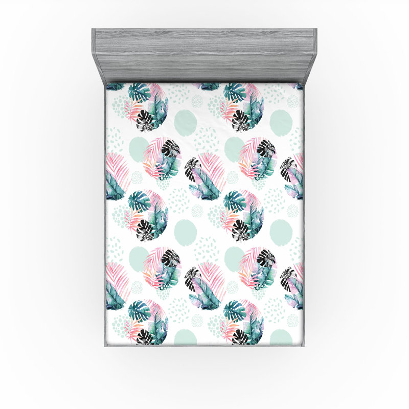 Drap-housse Ambesonne, Drap-housse de taille double, Amande, vert, corail foncé / floral