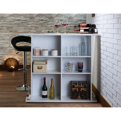 Table de bar rectangulaire avec 6 tablettes en blanc brillant