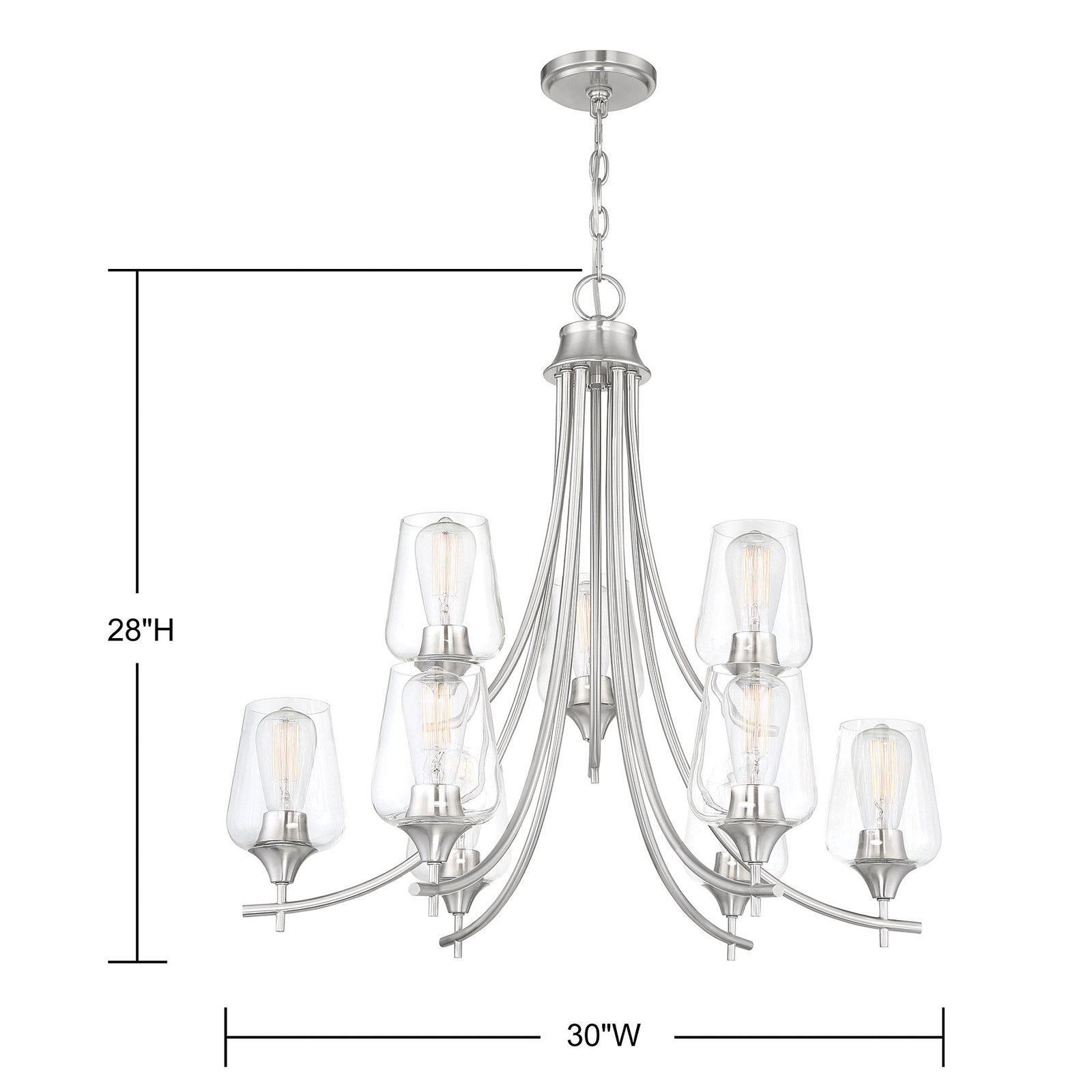 9 - Light Dimmable Tiered Chandelier, Satin Nickel