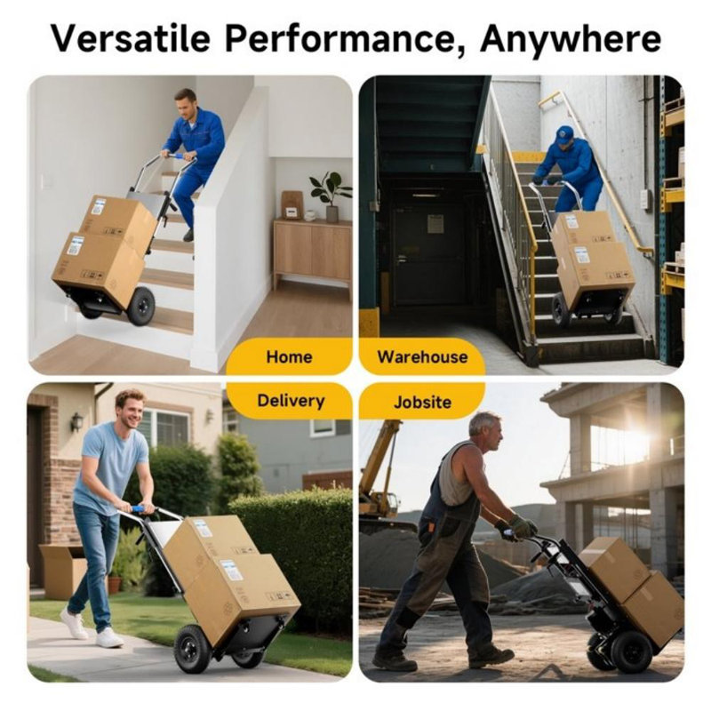 Chariot électrique d'escalade - Moteur sans balai 1300w, charge 900lbs, pliable pour entrepôt, maison et Logistique, Vert