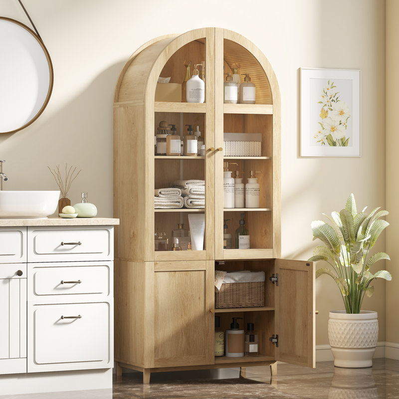 Arched Kitchen Pantry Cabinet, 71" Tall Kitchen Storage Cabinet, Oak