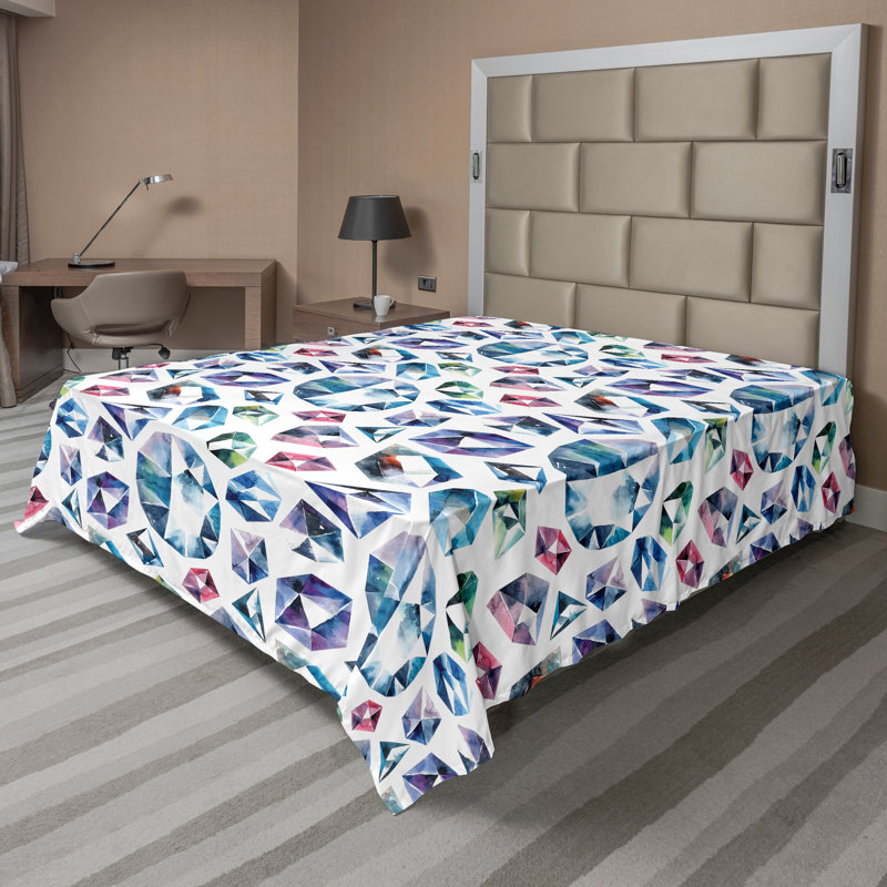 Ambesonne Top Flat Sheet Curving Art, Multicolor Diamond 2, King Flat Sheet