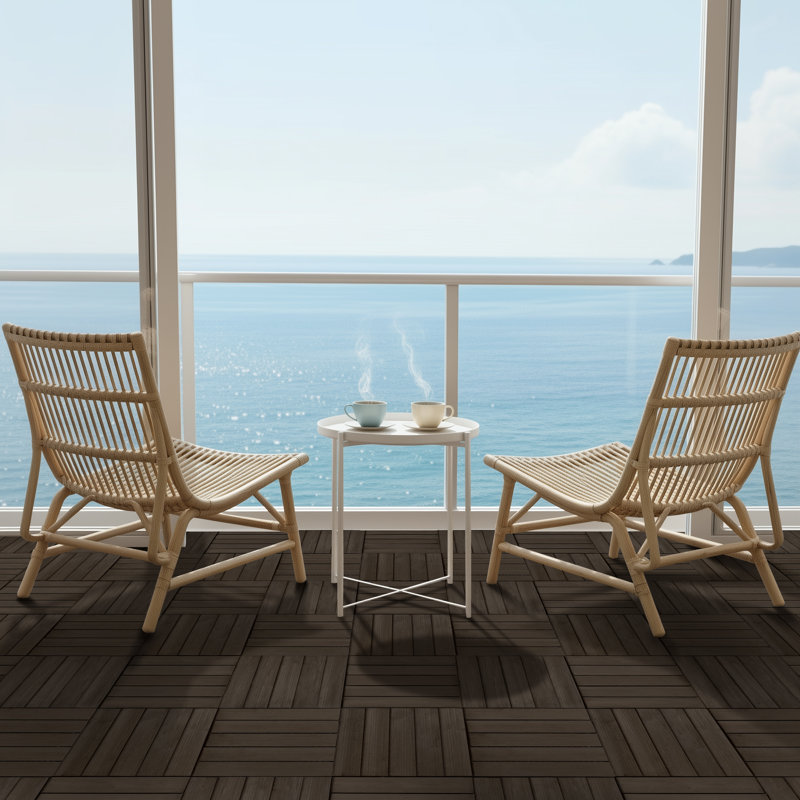 12" x 12" Solid Wood Interlocking Deck Tile, Black