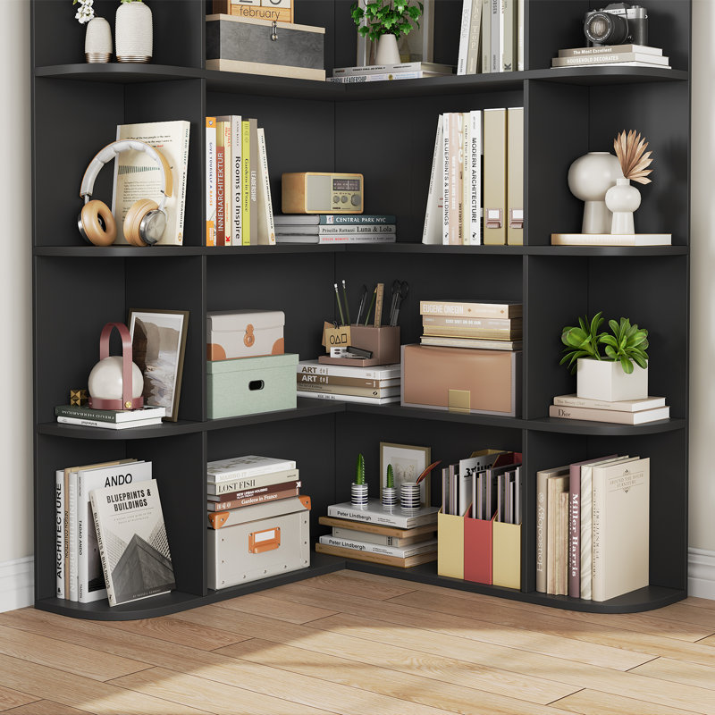 73.9" H Corner Bookcase 6 Tier L-Shaped Bookshelf, Black