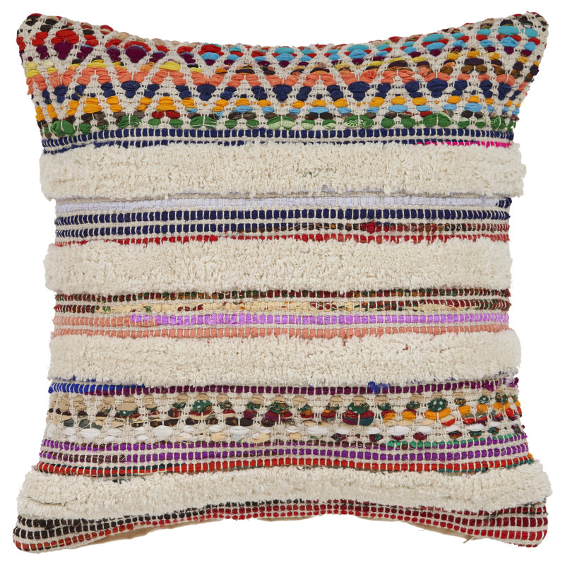 Dahlia Bohemian Multicolor Chevron Striped Chindi Handmade Throw Pillow Cover, Pillow Cover Only - No Insert, 18'' H X 18'' W