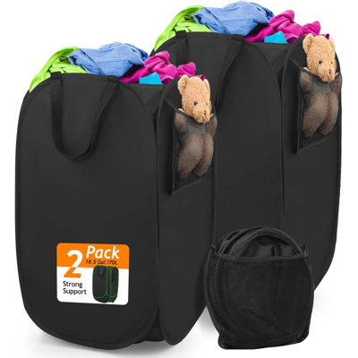 Pop-Up Laundry Hamper with Side Pockets, Opaque Oxford Fabric Heavy Duty Storage Basket for Home Travel Dorm