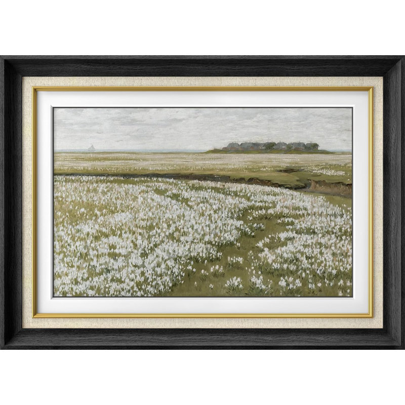 Rustic Countryside, rétro, campagne rétro, champ de fleurs, impression sur papier, Cadre noir, Pas de tapis