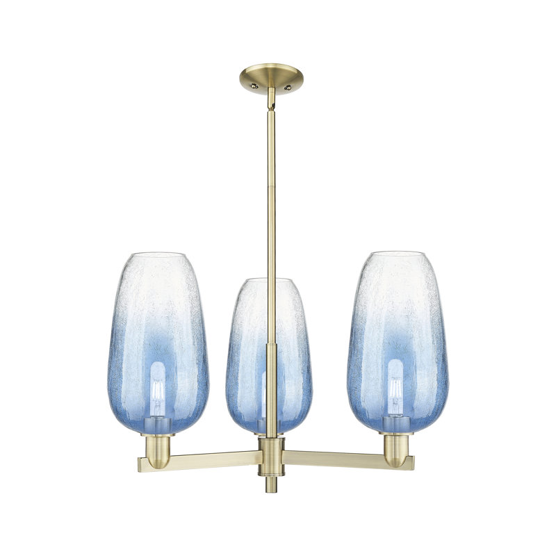Lustre suspendu 3 lumières Godalming, Bleu saphir, Laiton antique